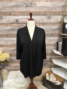 CJ Banks Black Open-Front Knit Cardigan
